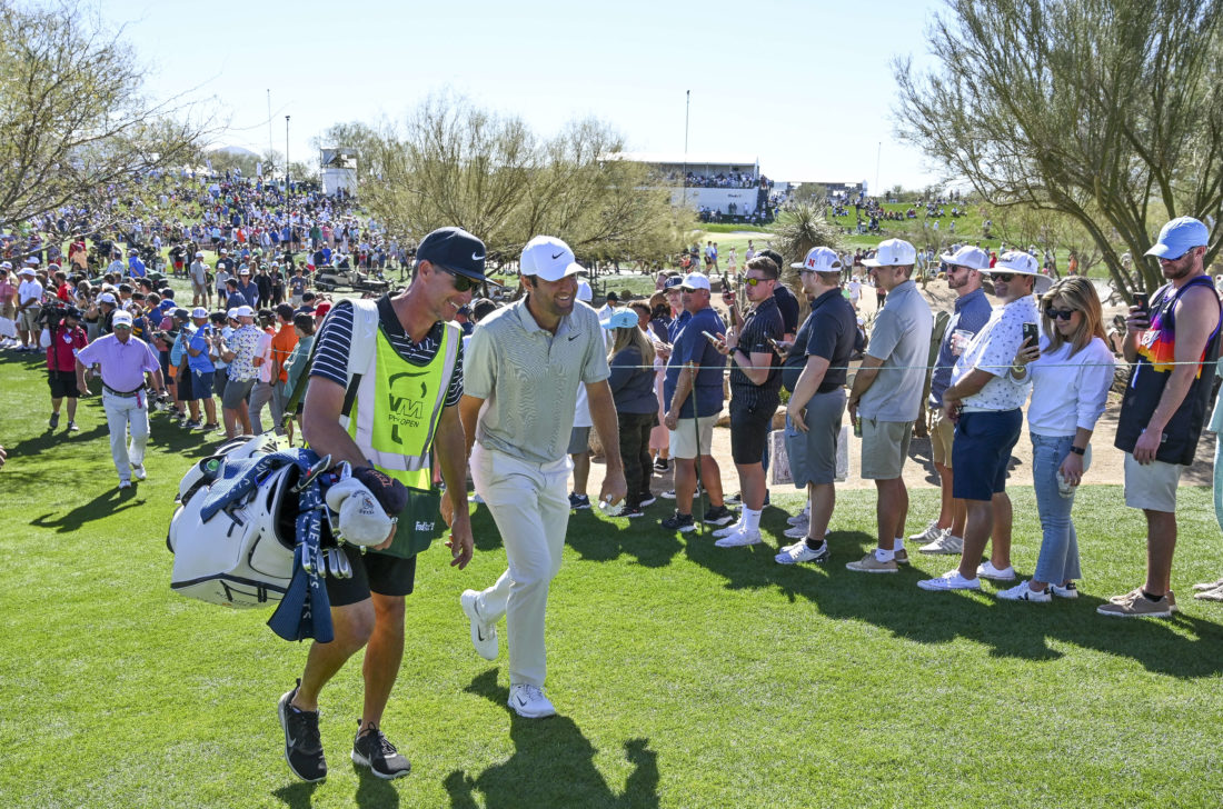 SCOTTSDALE, AZ - FEBRUARY 13: Scottie Scheffler walks to the third tee during the final round of the WM Phoenix Open at TPC Scottsdale on February 13, 2022 in Scottsdale, Arizona. (Photo by Tracy Wilcox/PGA TOUR via Getty Images)