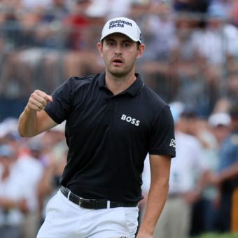 WILMINGTON, DELAWARE - AUGUST 21: Patrick Cantlay of the United States reacts to a missed putt for birdie on the 18th green during the final round of the BMW Championship at Wilmington Country Club on August 21, 2022 in Wilmington, Delaware. tour news (Photo by Andy Lyons/Getty Images)
