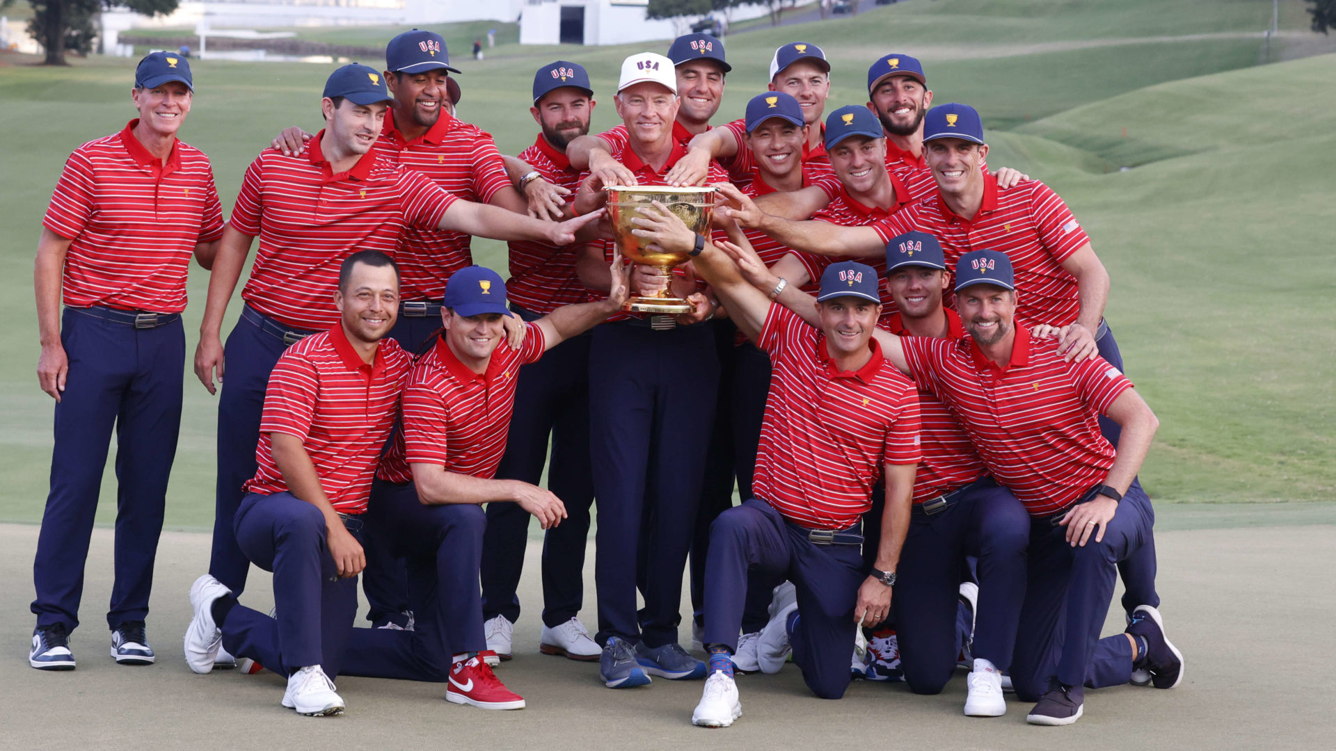 CHARLOTTE, NC - SEPTEMBER 25: USA Presidents Cup Team does a team photo after winning the 2022 Presidents Cup on September 25, 2022 at Quail Hollow Club in Charlotte, North Carolina. (Photo by Brian Spurlock/Icon Sportswire via Getty Images) tour news