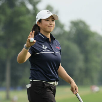 SPRINGFIELD, NEW JERSEY - JUNE 25: Ruoning Yin of China acknowledges fans after making the winning putt on the 18th green during the final round of the KPMG Women's PGA Championship at Baltusrol Golf Club on June 25, 2023 in Springfield, New Jersey. (Photo by Andy Lyons/Getty Images) tour news