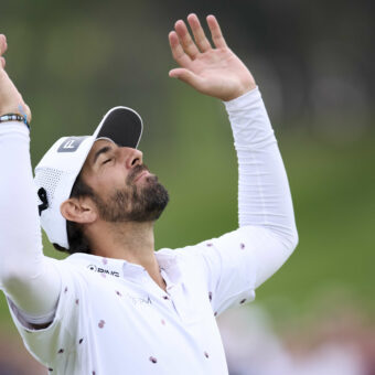 MADRID, SPAIN - OCTOBER 15: tour news Matthieu pavon of Germany reacts on the 18th green on Day Four of the acciona Open de Espana presented by Madrid at Club de Campo Villa de Madrid on October 15, 2023 in Madrid, Spain. (Photo by Stuart Franklin/Getty Images) tour news