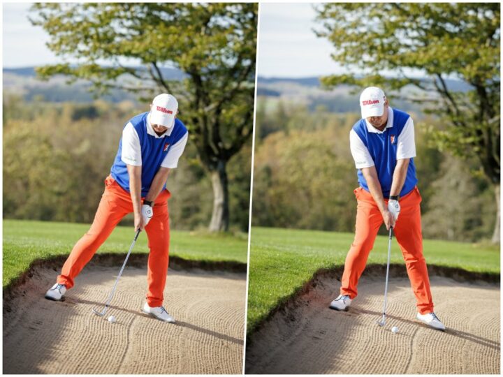 Bergablage korrekt: (Foto links): Oberkörper dem Gefälle anpassen, Schlagfläche aufdrehen. Falsch (Foto rechts).